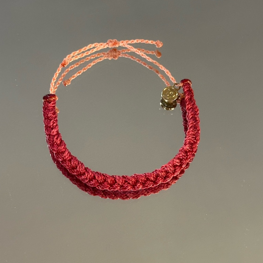 Pura Vida Braided Bracelet in Red and Peach with Gold Charm